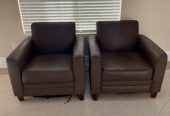Used brown faux leather chairs (2)