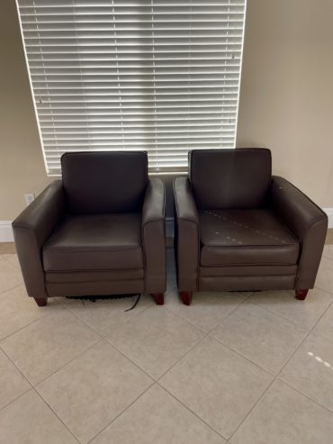 Used brown faux leather chairs (2)